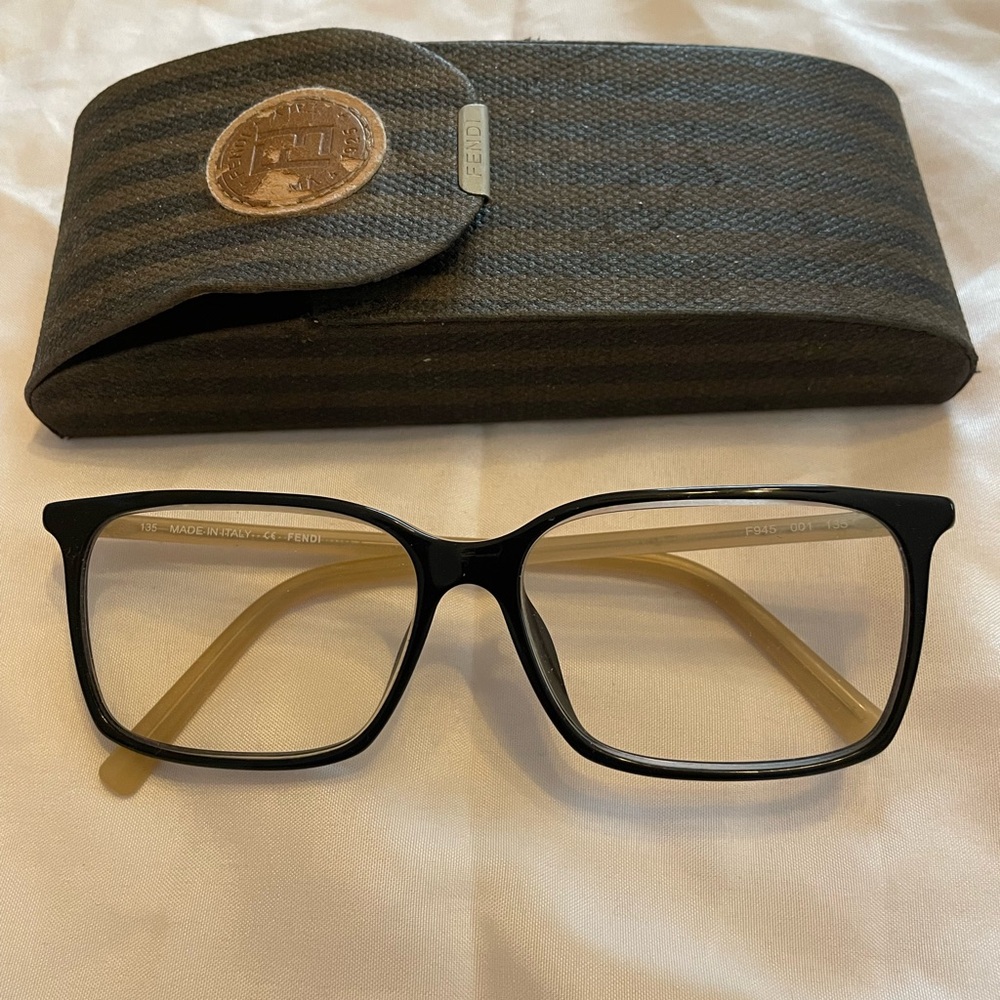 Fendi Men's Glasses with Black Frame and Tan Arms